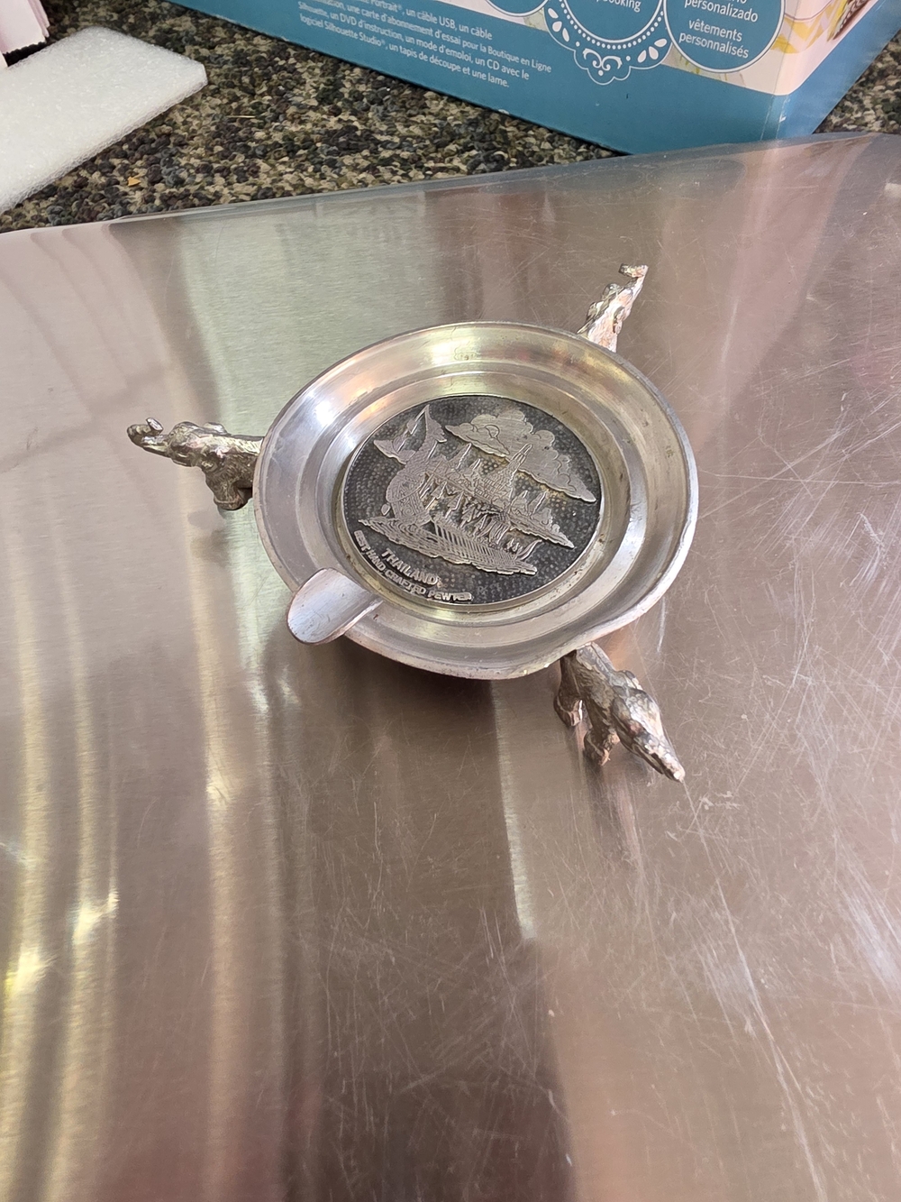 Thailand Pewter Elephant Feet Souvenir Ashtray